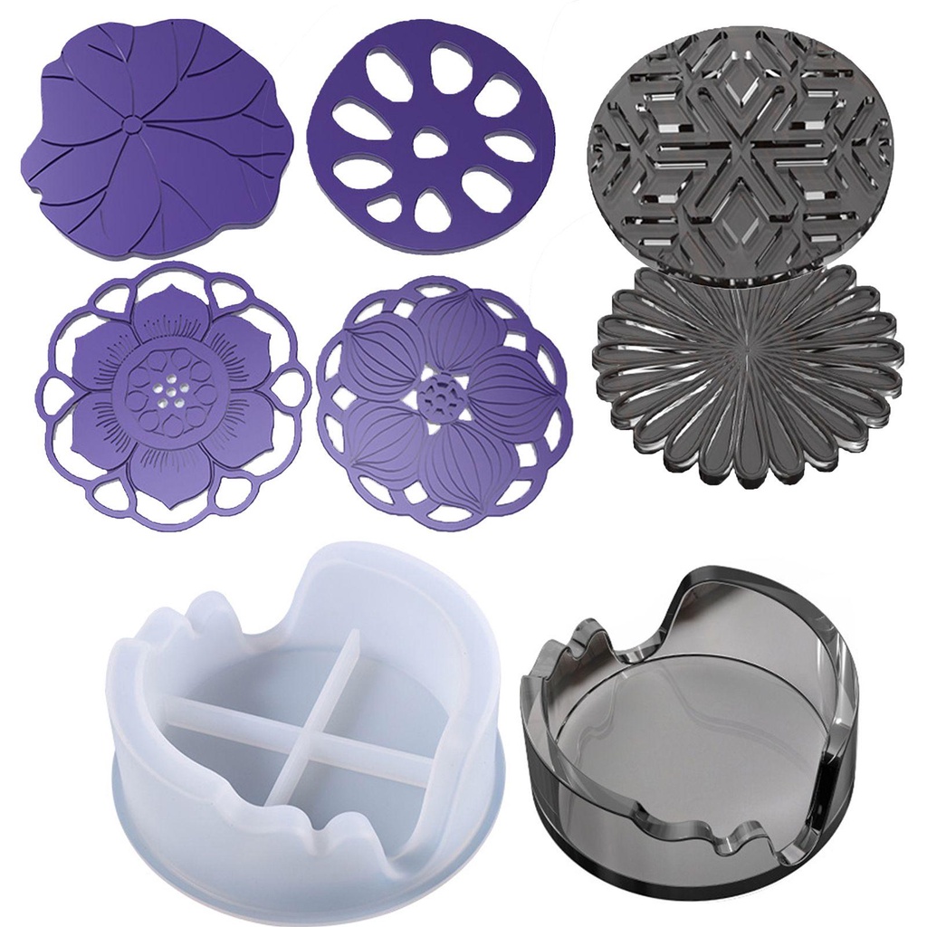 Solighter Agate Coaster Resin Casting Cetakan Membuat Alat Lotus Leaf Round Tray Cup Mat Coaster Kotak Penyimpanan Cetakan