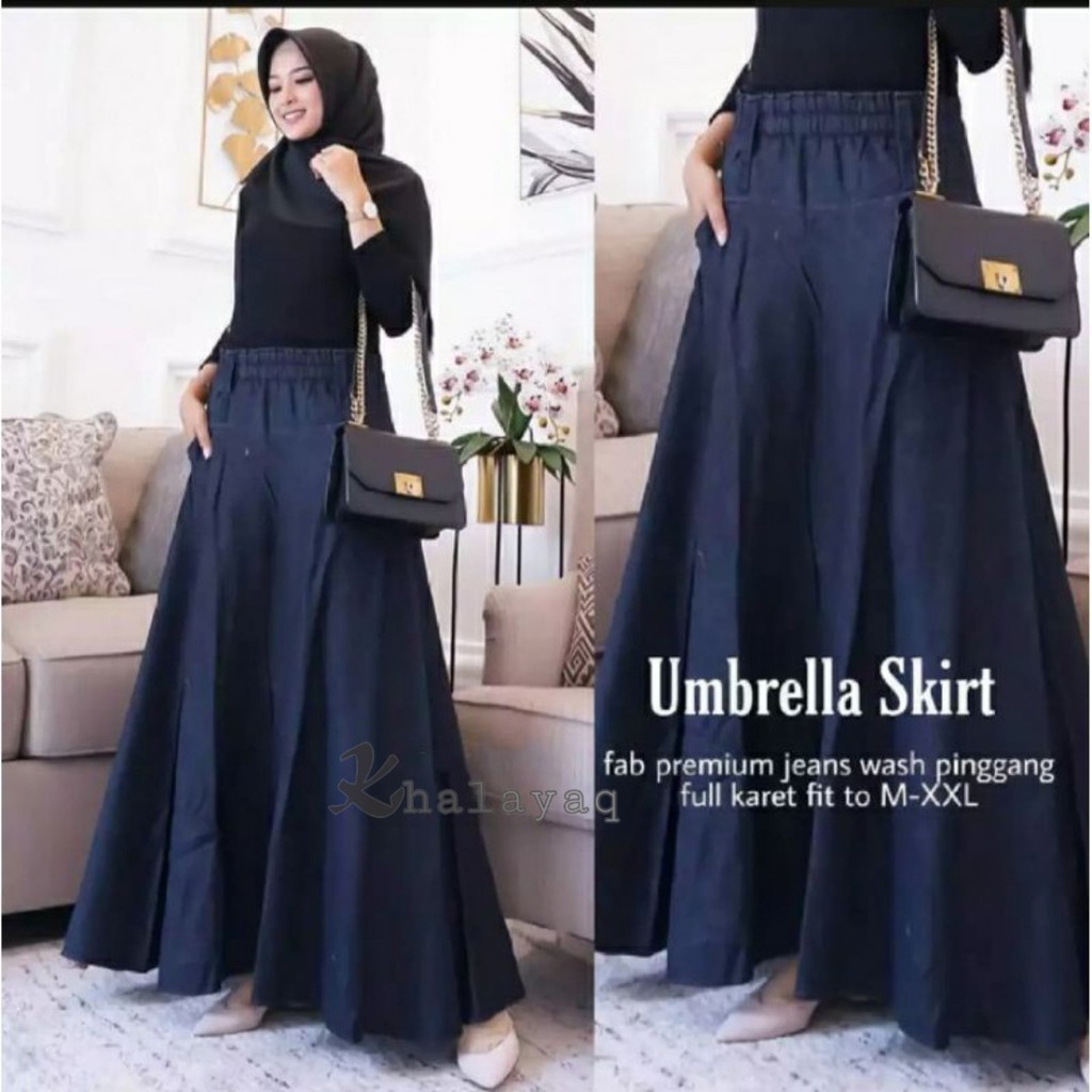 COD Etude Rok Jeans Payung panjang Size Big Jumbo Karet Melar/ ROK KLOK / FLARE SKIRT