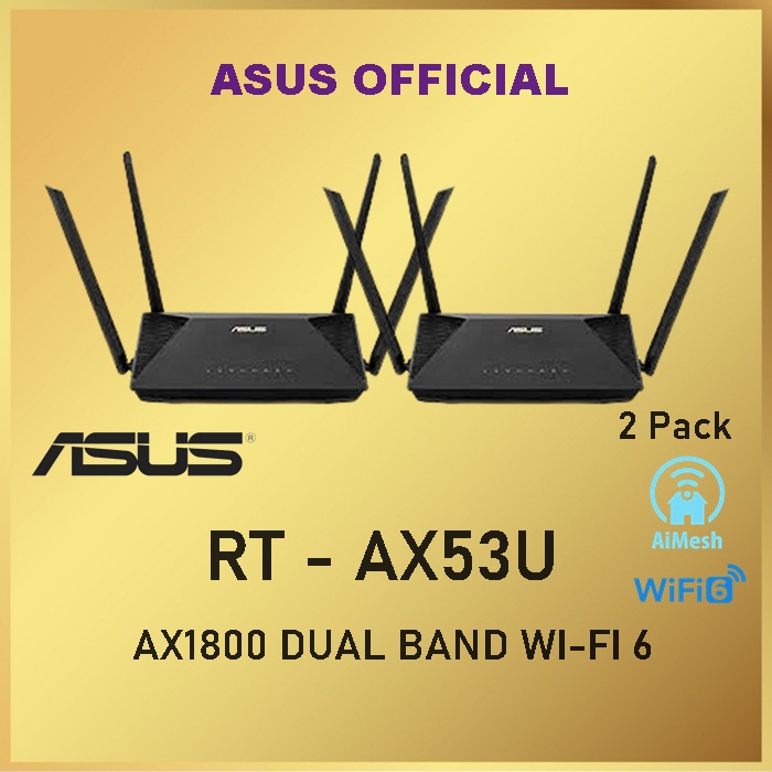 ASUS RT-AX53U AX1800 (2 Pack) Dual Band WiFi 6 Router with AiMesh - AX53