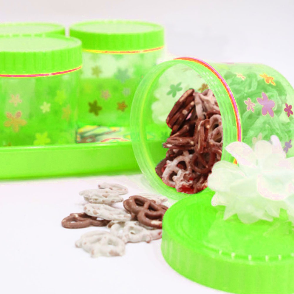 TOPLES LEBARAN / Toples TONAM Plastik / Toples Jumbo Set Motif Bunga isi 6 pcs + Nampan Baki - Random Colour