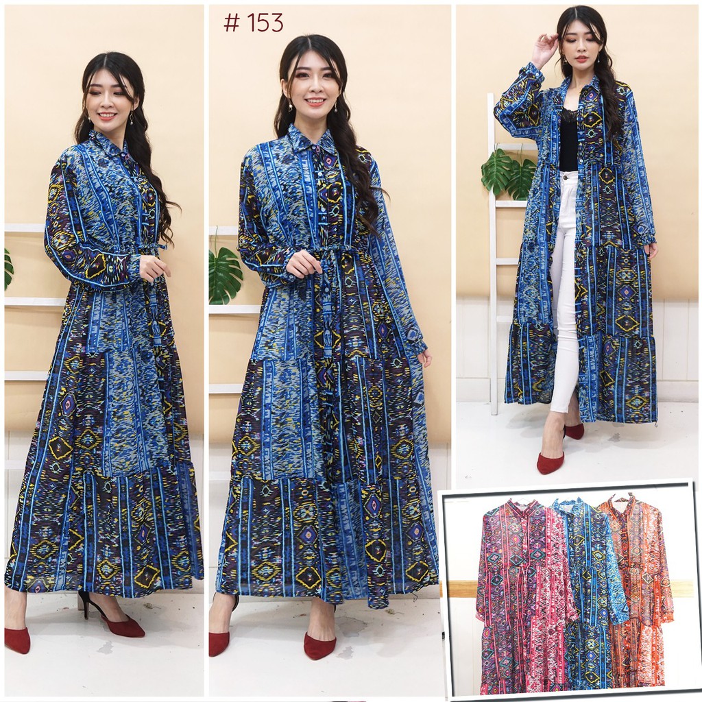 |JakartaFashion| Long cardi gamis 2 style kamcing full depan busui bohemian etnic bahan ringan