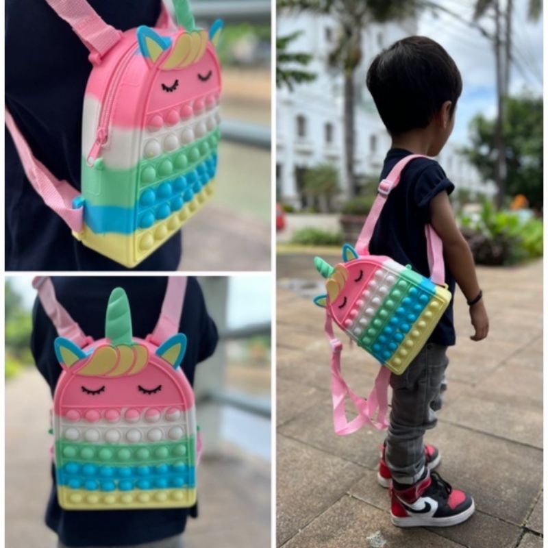 TAS RANSEL POP IT MUAT BUKU UNICORN RAINBOW ANAK PROMO MURAH