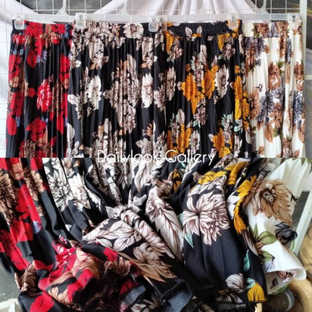 Rok plisket bunga • rok plisket motif bunga • rok plisket hyget motif