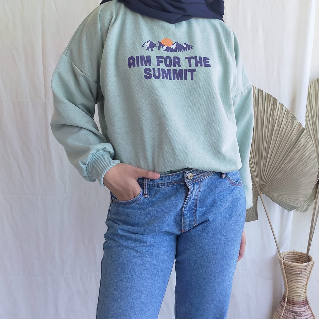 HOODIE PRIA DAN WANITA -  AIM FOR THE SUMMIT SWEATER  CREWNECK SWEATER - SWEATSHIRT SWEATER OVERSIZE