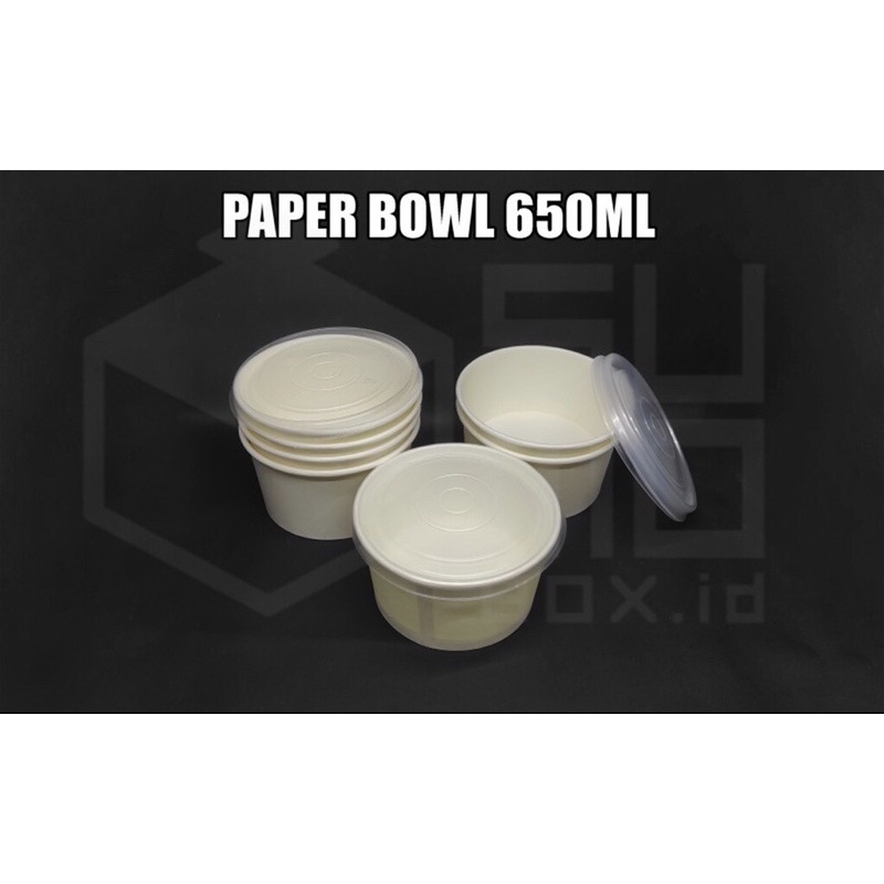 Paper bowl 650ml + tutup / Mangkuk kertas / wadah kertas tebal/ Cup mangkok tahan panas [ECERAN]