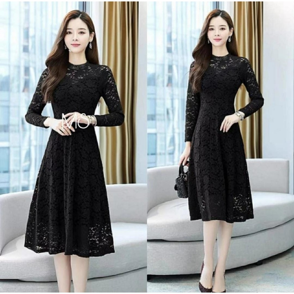 Baju Dress Brukat Pesta Natal Mewah Adem Style Korea Trandy Terbaru 2022 Dress Ernesta Kekinian Modi