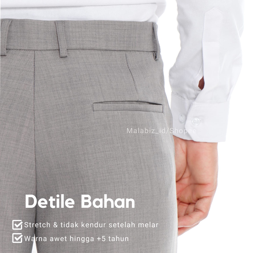 BENEDICT - Celana Formal Pria Slim Fit Warna Abu Muda Model Basic Standar Untuk Kerja Kantoran bahan Stretch Malabiz Panjang