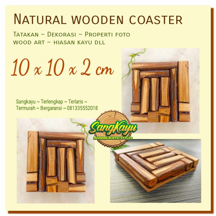 Tatakan kayu kopi serbaguna 10x10 cm properti foto wooden coaster