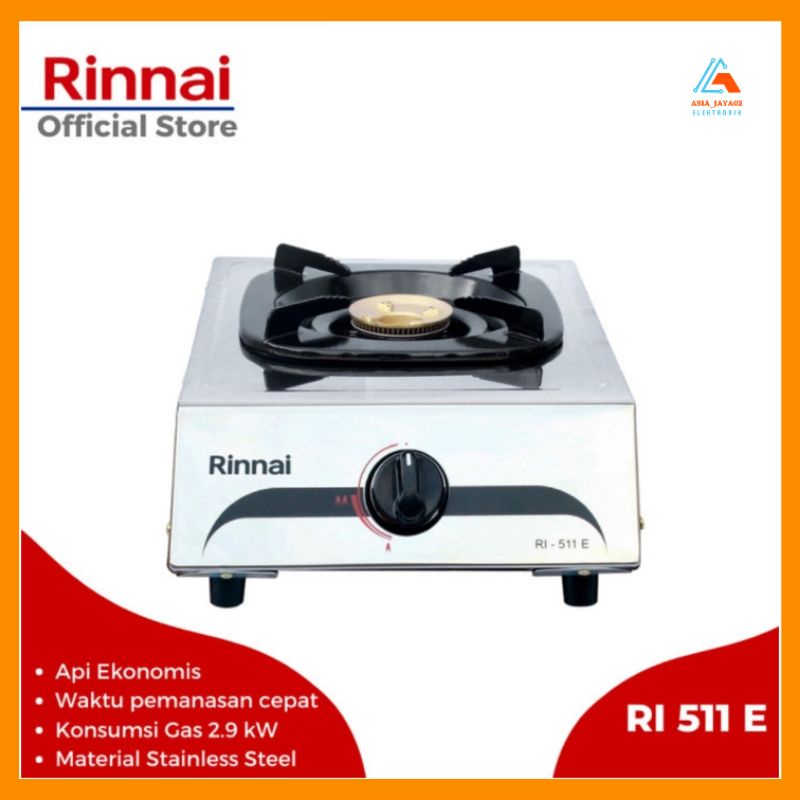 RINNAI Kompor Gas 1 Tungku Stainless RI 511 E Garansi Resmi