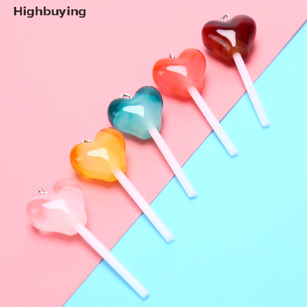 Hbid 10Pcs Liontin Bentuk Lollipop Hati Bahan Resin Untuk Membuat Perhiasan DIY