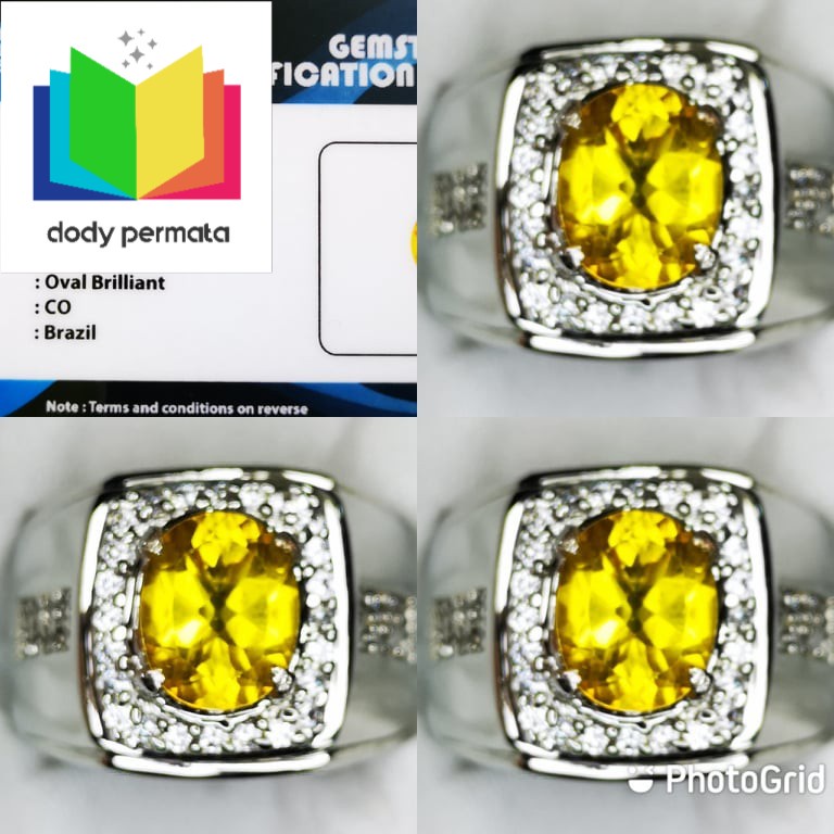 Natural Batu Cincin Permata Yellow Topaz Top Luster + Memo SGR Lab