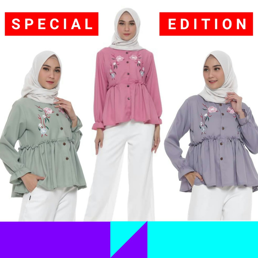 YJ01I FASHION PAKAIAN BAJU ATASAN WANITA CEWEK REMAJA MUSLIM BLOUSE POPULER ELEGANT MODIS TERBARU