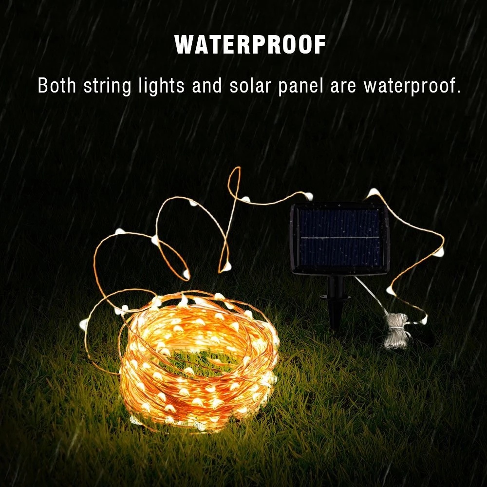 Outdoor Waterproof LED Solar Light Copper Wire String Lamp / Christmas Garden Patio Wedding Party Decoration