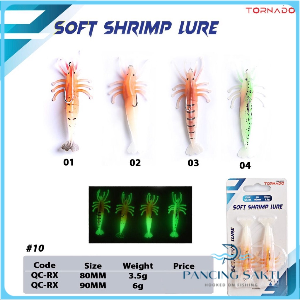 Lure Umpan Pancing Minnow TORNADO Soft Shrimp Lure QC-RX GID Udang Hidup Glow In The Dark Minow Alat