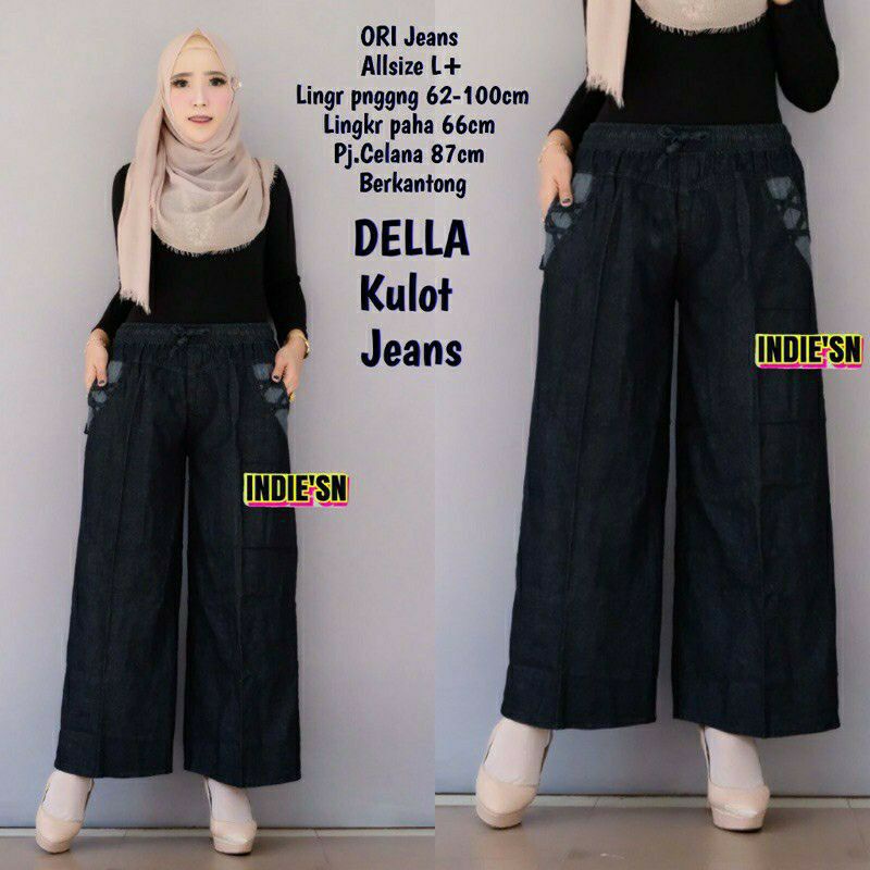 Celana Kulot Jeans Wanita Denim Premium Bawahan Wanita Murah-Della hitam