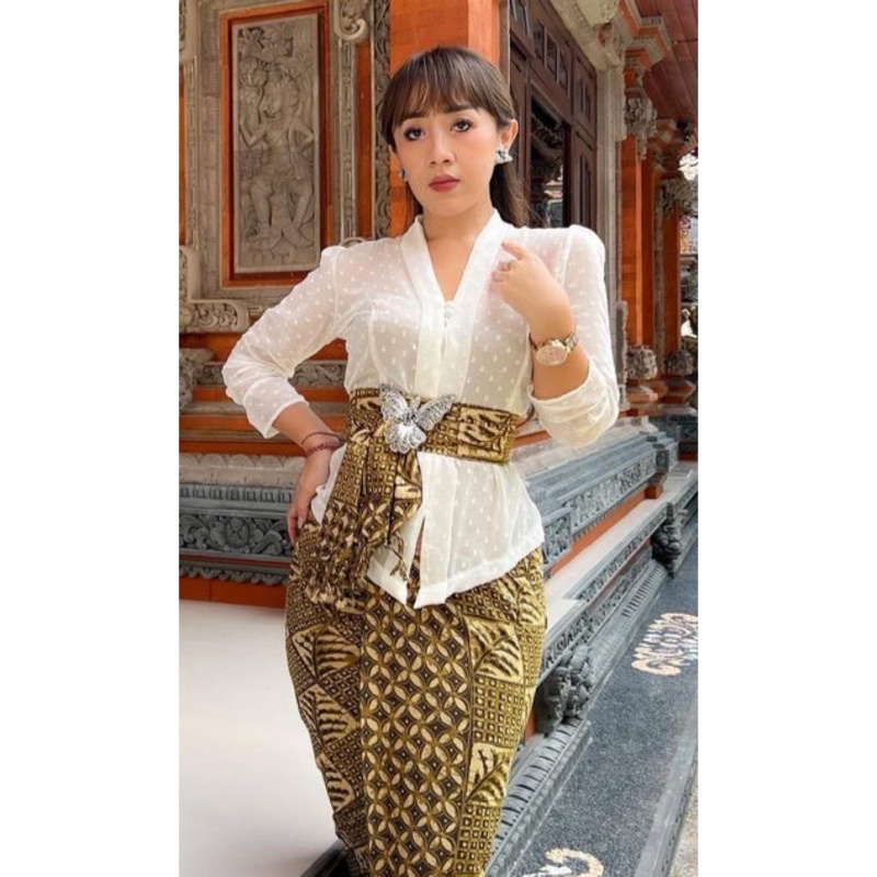kebaya jadi geya sifon yoryu polka serat pisang-Putih