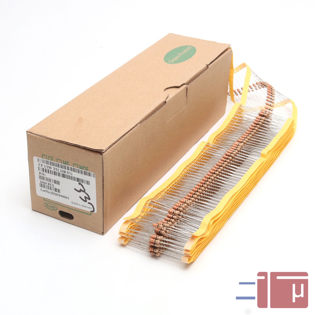 x10 Resistor 33R 33 Ohm 1/2W Karbon 5% Taiwan Kaki Tembaga
