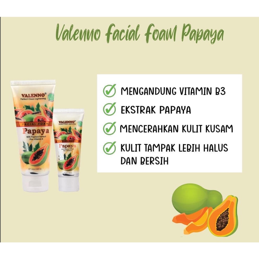 Valenno Facial Foam/Sabun Cuci Muka Papaya