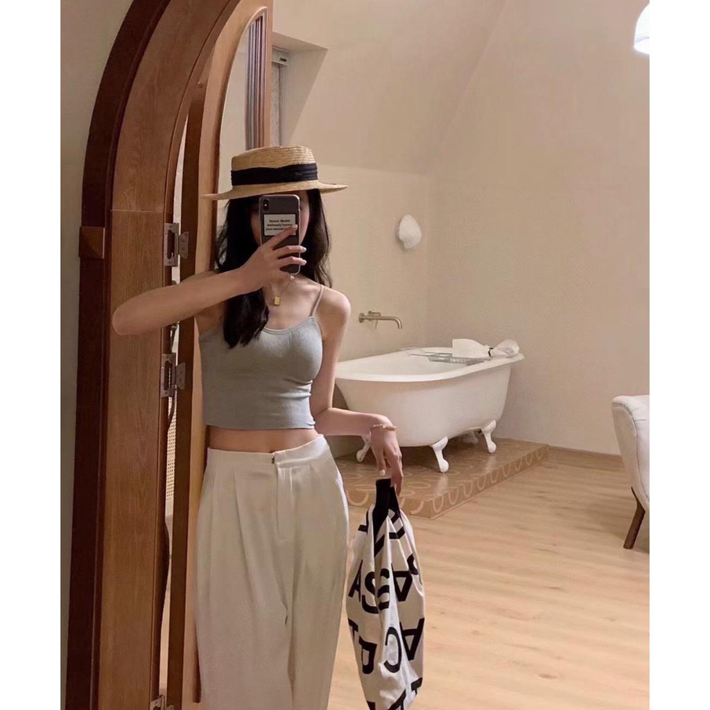 Tanktop 09 korea tank top spaghetti sport bra cup pakaian dalam wanita atasan wanita rib knit rajut-2