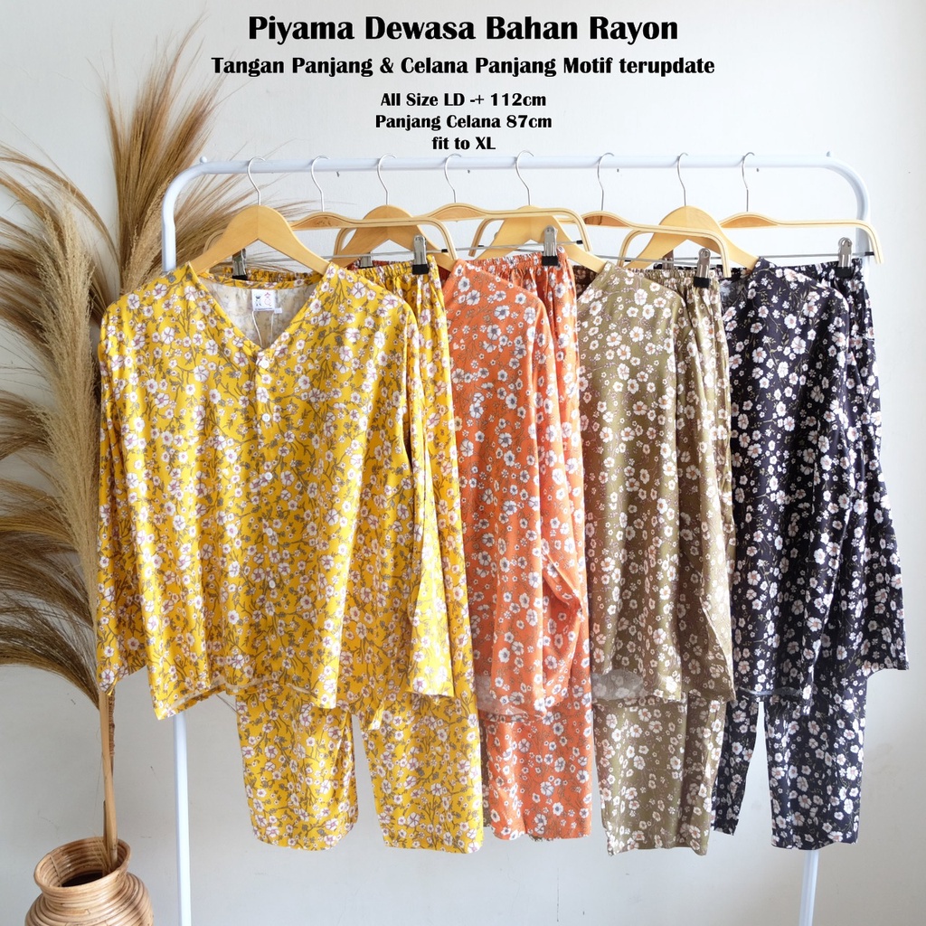 piyama bahan rayon lengan panjang celana panjang dewasa bahan lembut pajamas menyusui firendly