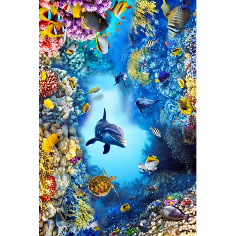 Wallpaper plafon 3D lautan ikan lumba lumba harga grosir termurah