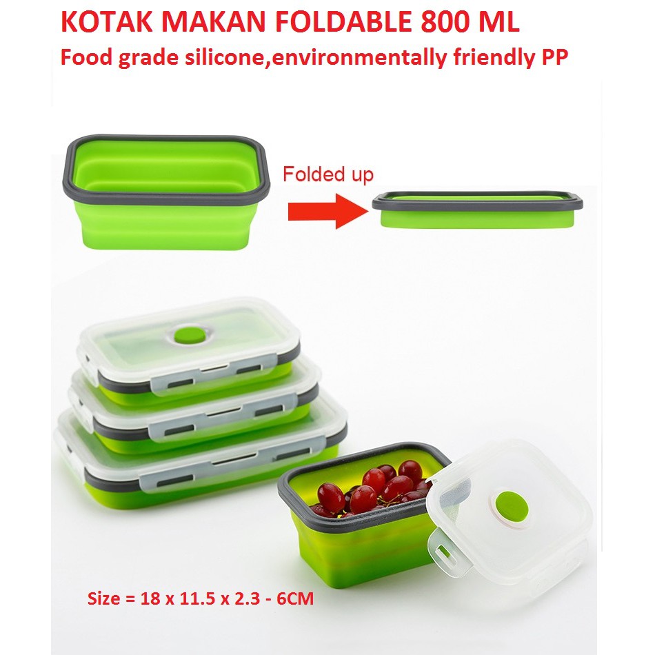 Kotak Makan BPA Free Foldable TEMPAT MAKAN / LUNCH BOX / RANTANG / TEMPAT PENYIMPANAN 800ml