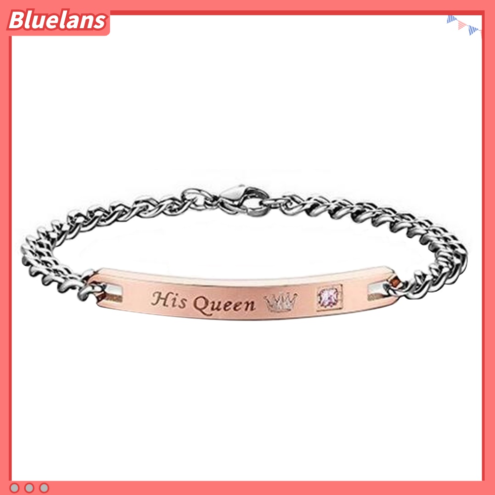 Gelang Pasangan Bahan Titanium Steel Motif Tulisan Her Beast King His Beauty Queen