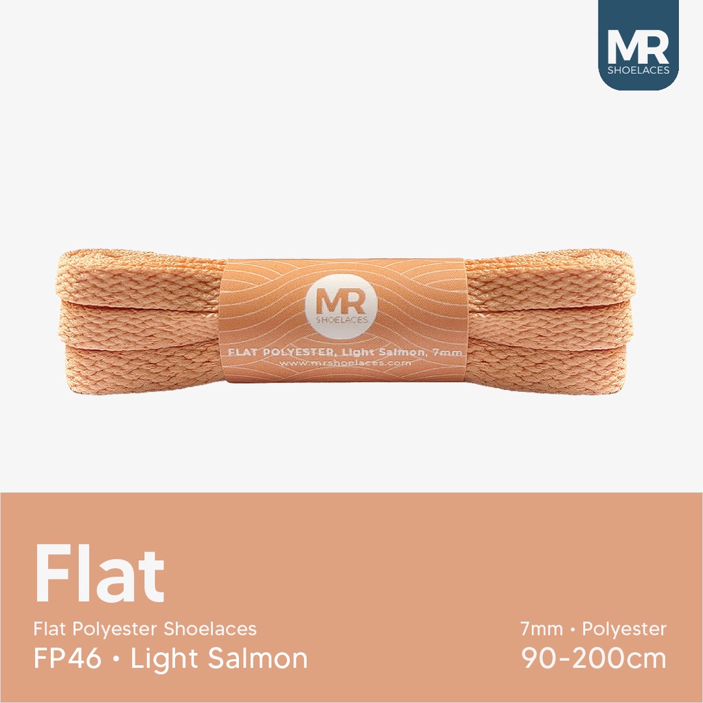 MR Shoelaces FP46 Light Salmon (Jingga Muda) Tali Sepatu Polyester Pipih Flat 7mm 80cm 90cm 100cm 120cm 130cm 150cm 180cm 200cm untuk Sneakers - Premium Shoelace