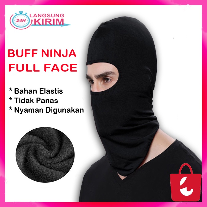 [Bisa COD] Masker Buff Baff Ninja Full Face Balaclava Topeng Ninja Spandex Hitam Polos Masker Motor Helm