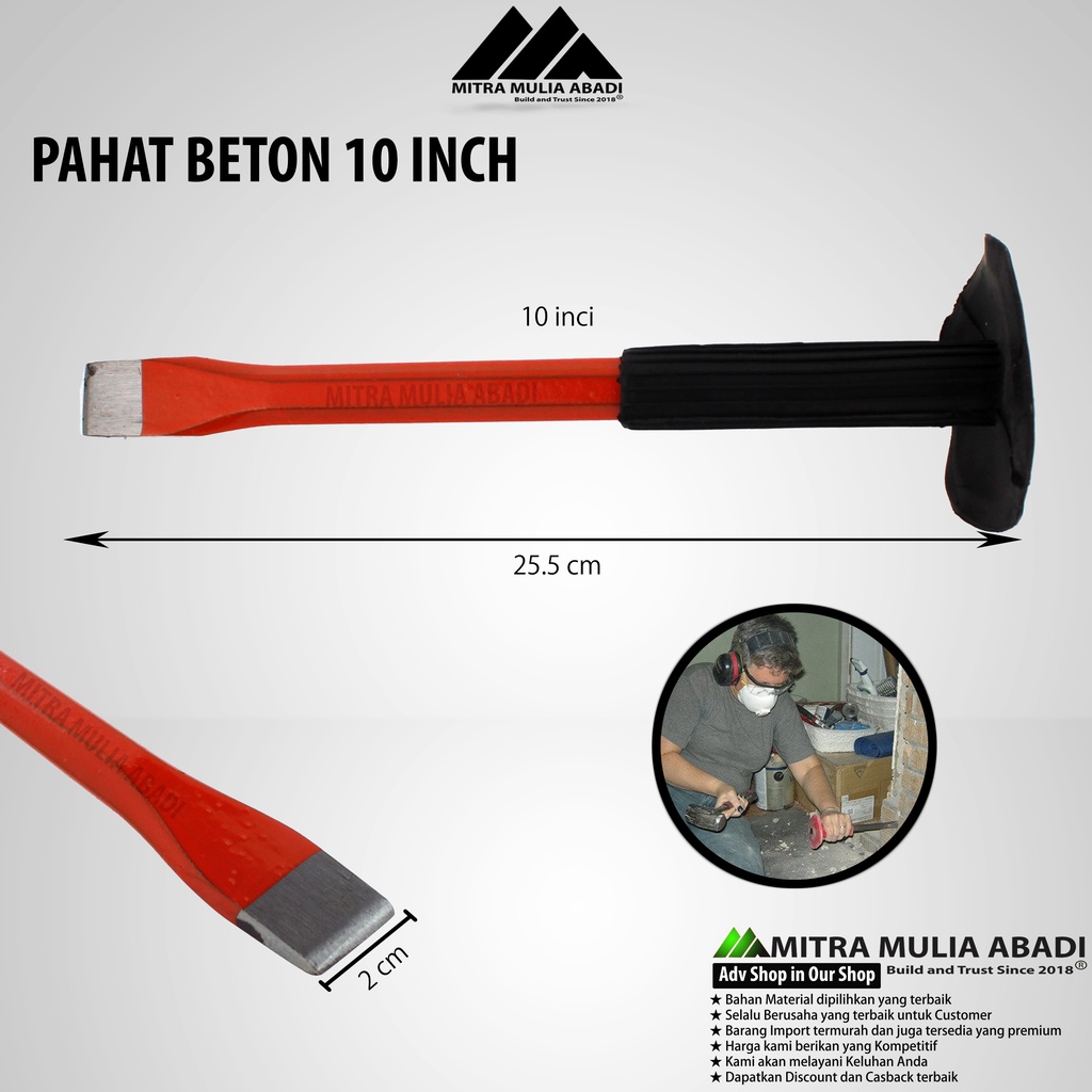 Pahat Beton 10 Inci / Topi l Karet/ Betel Tembok