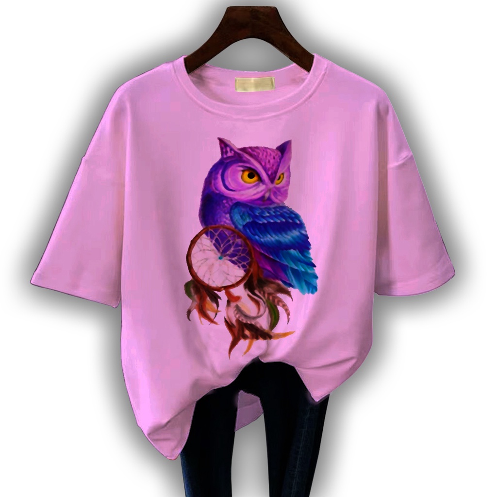 CALVIERO SHOP - BAJU KAOS WANITA DEWASA PRINT OWL COLOR CASUAL