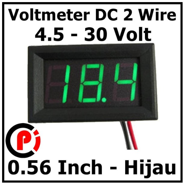 Digital 2 wire DC Voltmeter 4.5-30v 0.56 Inch Frame Volt Meter Hijau