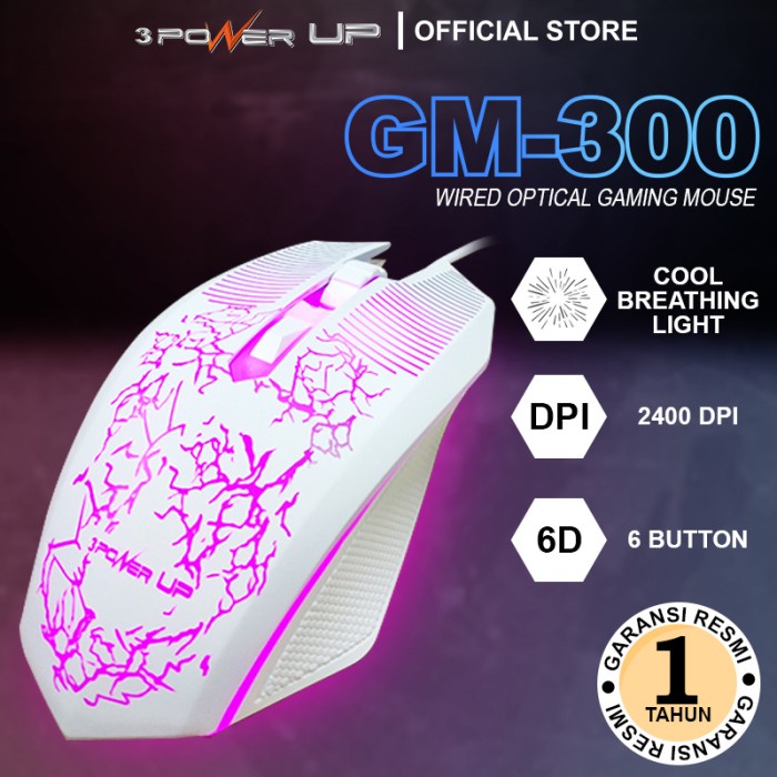Mouse Gaming Power Up GM-300 RGB Light - Garansi 1 Tahun