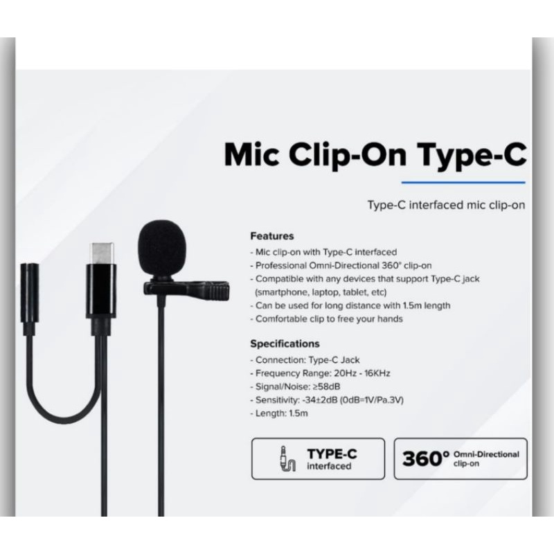 Mic Clip On Type C lavalier 2in1  JH-042