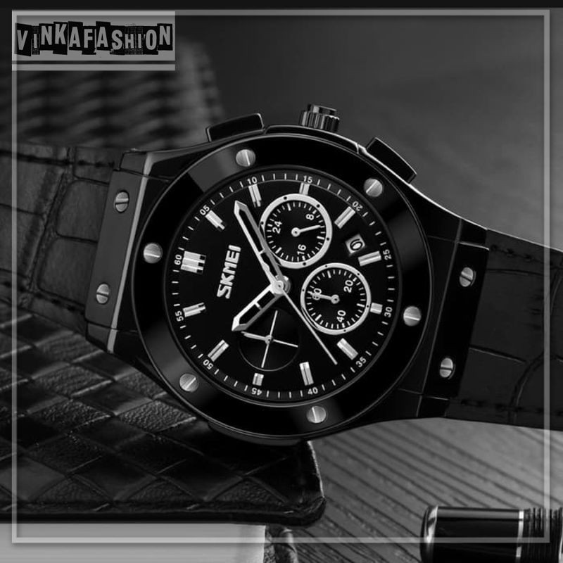 Jamtangan Cowok Macho Casual Elegan S K M E I Asli Bergaransi Kedap Air AWGE 30M - Black
