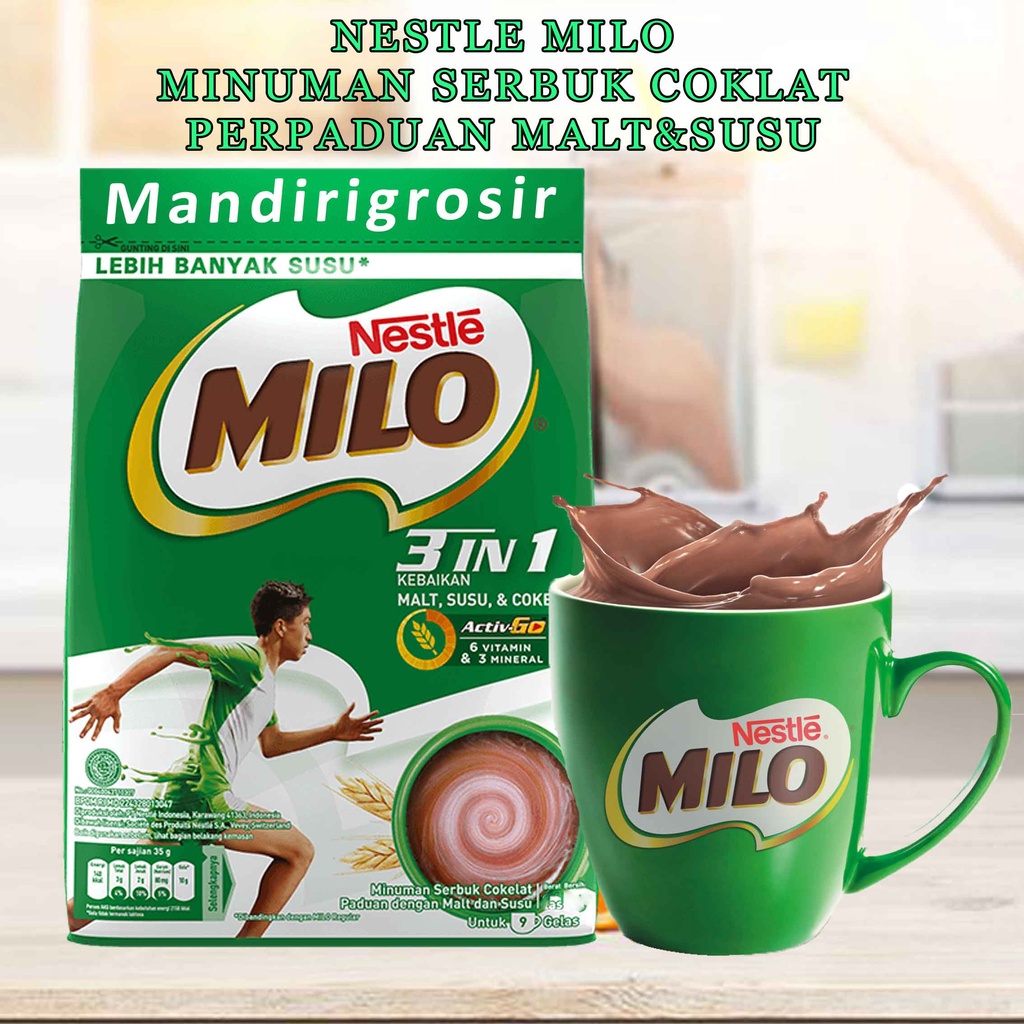 Milo 3 IN 1 * Nestle Milo * Serbuk Cokelat Malt&amp;Susu * 800g