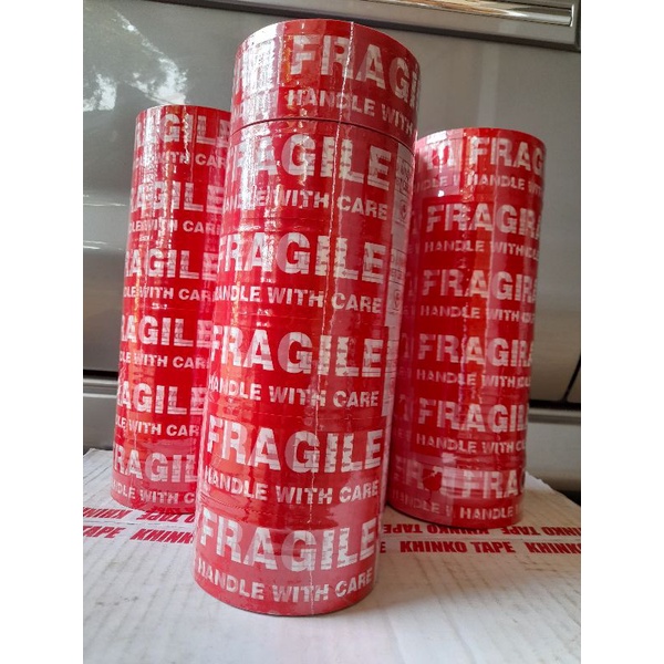 Lakban FRAGILE (Lakban Jangan Dibanting/ Lakban pengaman) Khinko Tape, 1SLOT ISI 6ROLL, 45mm X 90yar BC Termurah dan terlaris