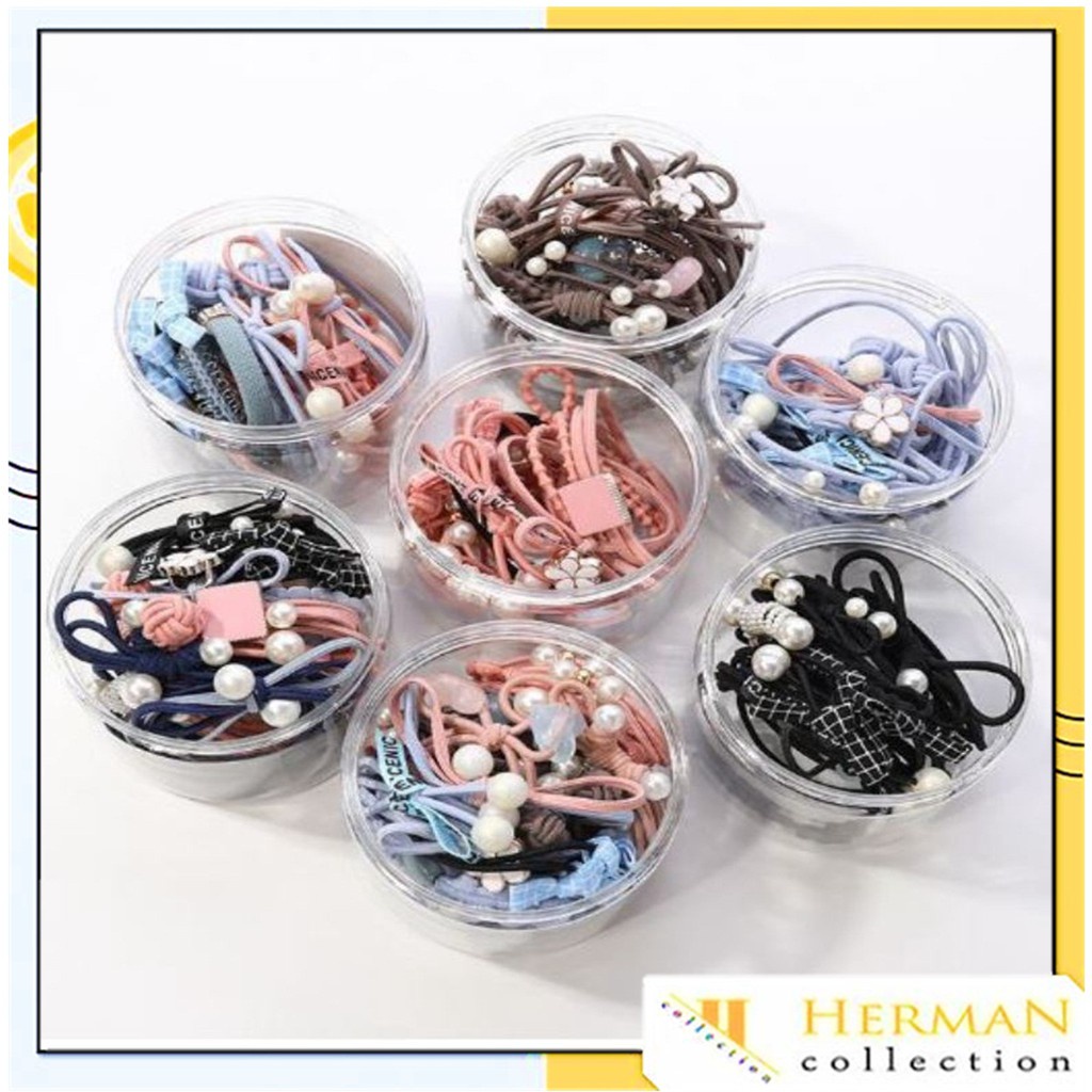 HC Ikat Rambut 12 Pcs KODE 228 Ikat Rambut Set Wanita Termasuk Tabung Kunciran Rambut Set