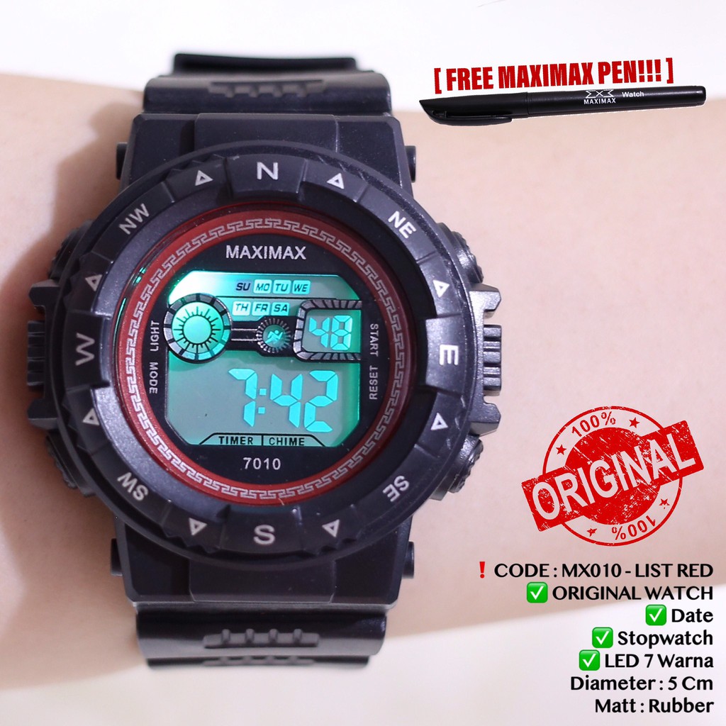 Jam tangan digital pria wanita FREE PUPLEN MAXIMAX model gshock LED watch MX7010