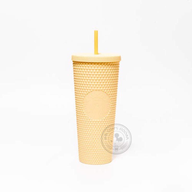 Starbucks Tumbler Studded Bling Yellow Butter Matte Cold Cup Venti 24oz