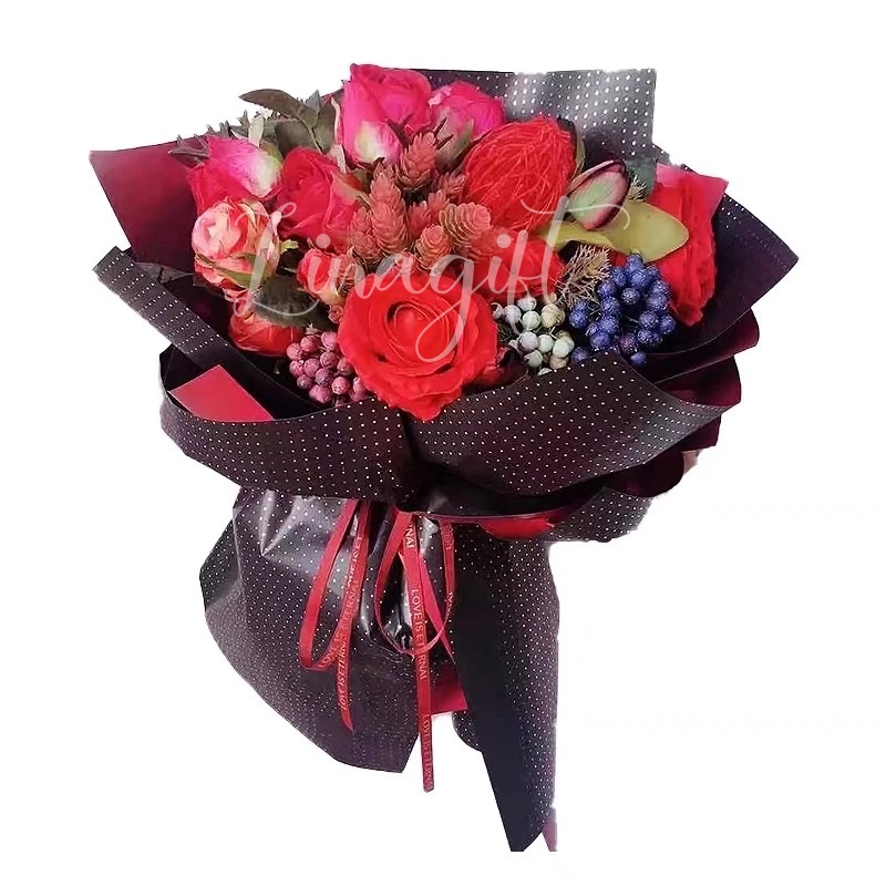 ( 5 Lembar ) BICOLOR SILVER POINT - CELLOPHANE POLKADOT SILVER GLITTER FLOWER WRAPPING PAPER  CELLOPHANE BI COLOR/ KERTAS BUNGA/ BUKET/ FLORIST