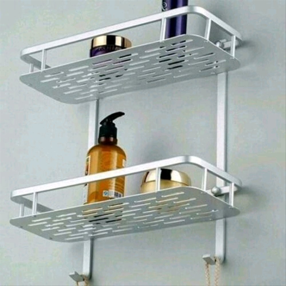 Rak Dinding Persegi Kamar Mandi Aluminium 2 Tingkat Serbaguna