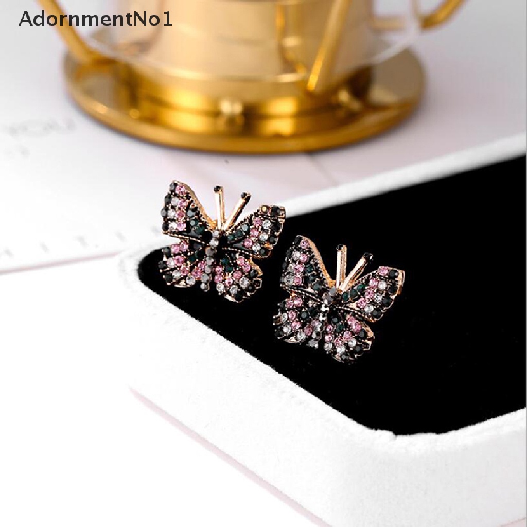 (AdornmentNo1) Anting Tusuk Desain Kupu-Kupu Hias Kristal / Berlian Imitasi Warna-Warni Untuk Wanita