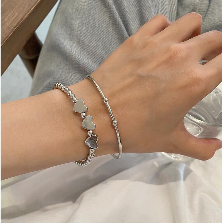 IFYOU 2pcs / set Gelang Model Terbuka Aksen Manik-Manik Hati Gaya Korea Untuk Wanita