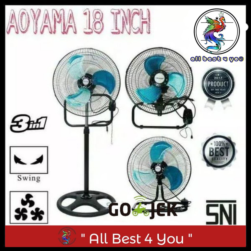 KIPAS ANGIN BESI TERNADO AOYAMA 3IN1 18 inch KIPAS BERDIRI DUDUK DINDING