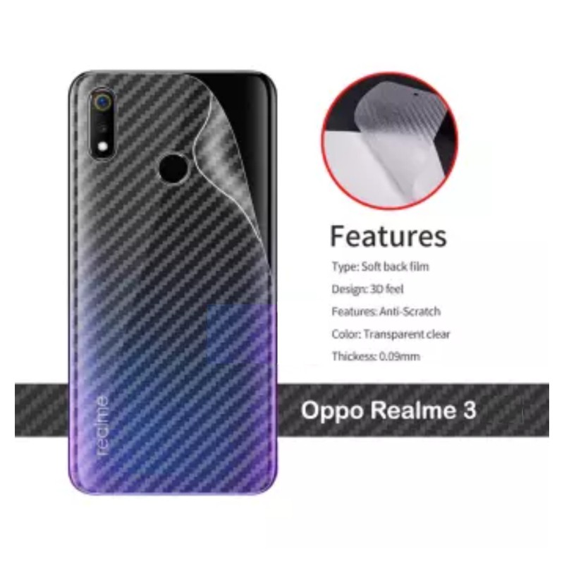 Carbon Garskin for Realme 3 Premium 3D Carbon Back Skin Anti Gores Belakang