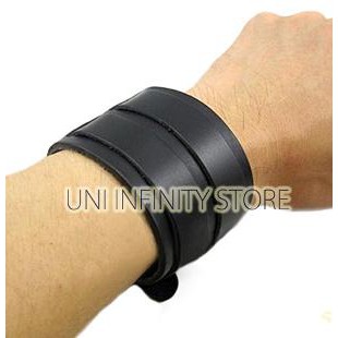 JWWB0003Black Gelang Kulit Hitam Punk Pria  Two Straps Wide Black Leather Bangle Bracelet