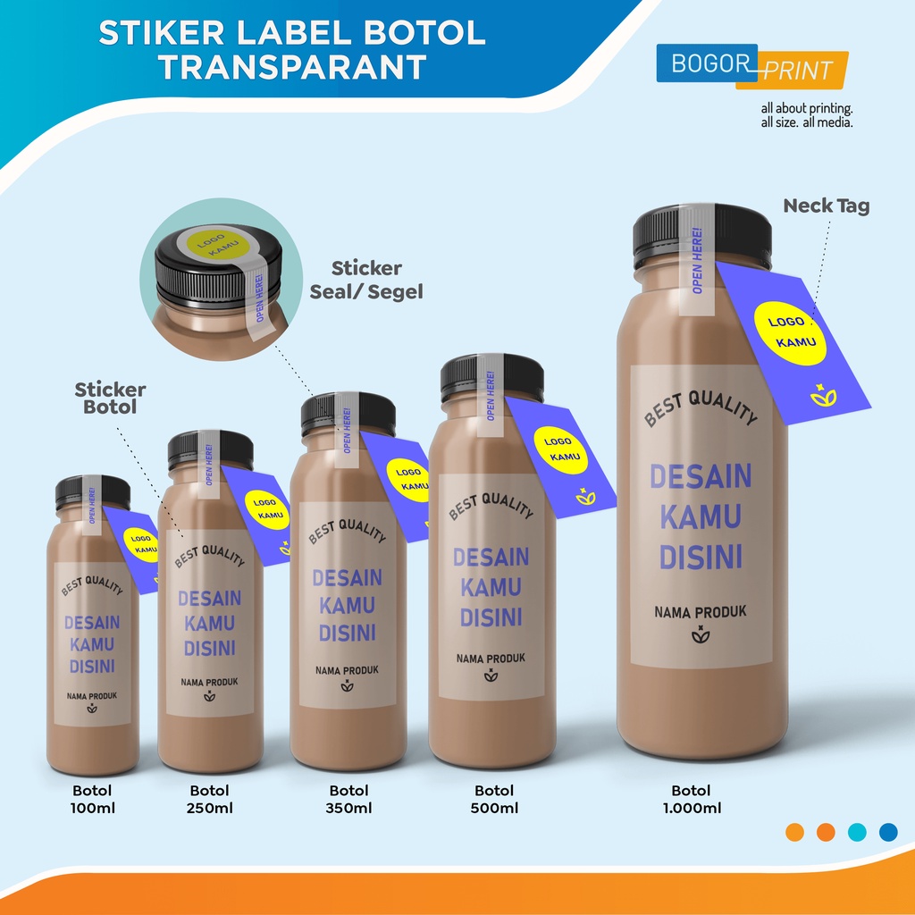 Jual Cetak Paket Label Stiker Botol Transparant Kemasan Minuman Segel Hang Tag Ukuran 9791