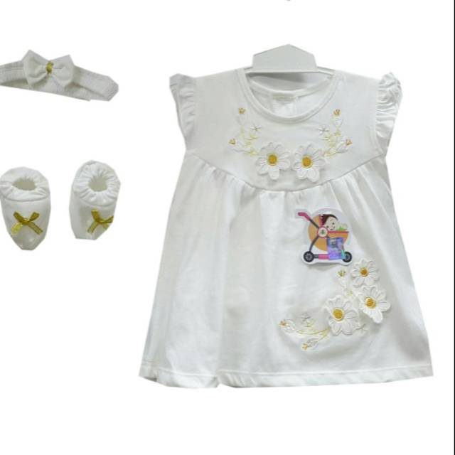 Dress Bayi 3in1 White / Dress Bayi Lucu Murah / Dress Bayi Putih / Dress Natal Bayi