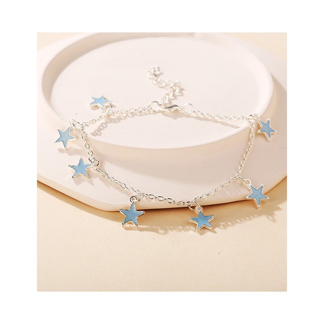 LRC Gelang Kaki Fashion Blue Five-pointed Star Drop Oil Alloy Anklet K25212